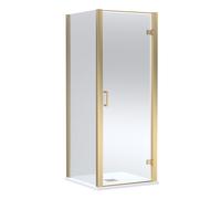 Contemporary Bathroom Hinged Shower Door, Side Panel and Slimline Shower Tray - 800 x 800mm, Brushed Brass/White