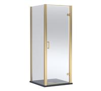 Contemporary Bathroom Hinged Shower Door, Side Panel and Slimline Shower Tray - 900 x 900mm, Brushed Brass/Black