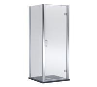 Contemporary Bathroom Hinged Shower Door, Side Panel and Slimline Shower Tray - 900 x 900mm, Chrome/Black