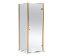 Contemporary Bathroom Hinged Shower Door, Side Panel and Slip Resistant Shower Tray - 800 x 800mm, Brushed Brass/White