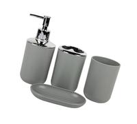 Contemporary Bathroom Organizers 4 Piece Set Toothbrush Holder Soap Dispenser Tray With Modern White Design Bathroom Accessory Set