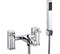Contemporary Bathroom Soft Square Deck Mounted Bath Shower Mixer Tap with Kit - Chrome
