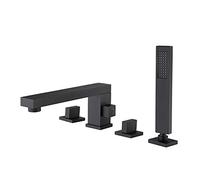 Contemporary Bathtub Faucet with Cold and Hot Water Brass Deck Mounted Multifunctional Bathtub Faucet Set Dual Handle 4 Hole Shower Mixer Taps with Handheld,Matte Black