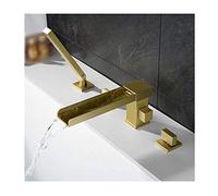 Contemporary Bathtub Faucet with Hot and Cold Water Deck Mounted Waterfall Bath Shower Mixer Taps with Handheld ShowerBrushed Gold A,Brushed Gold B