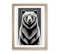 Contemporary Bear Abstract Framed Wall Art Print A2 Oak