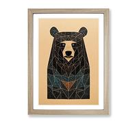 Contemporary Bear No.1 Abstract Framed Print for Living Room Bedroom Home Office Décor, Wall Art Picture Ready to Hang, Oak A3 Frame (34 x 46 cm)