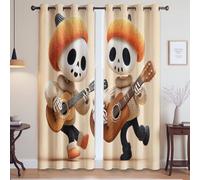 Contemporary Beige Cream Blackout Curtains Cute Skull Pumpkin Eyelet Drapes Grommet Top for Bedroom 46 x 54 Inch(117cm x 137 cm) Drop 2 Panels