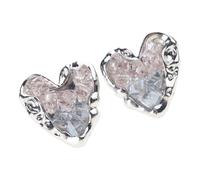 Contemporary Bicolor Heart Plan Crystal Student Earrings Nonallergenic Substance for Delicate Skin and Permanent Thin Crystal Earring