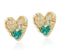 Contemporary Bicolor Heart Plan Crystal Student Earrings Nonallergenic Substance for Delicate Skin and Permanent Thin Crystal Earring