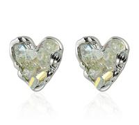 Contemporary Bicolor Heart Plan Crystal Student Earrings Nonallergenic Substance for Delicate Skin and Permanent Thin Crystal Earring