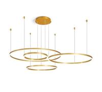 Contemporary Big Space Chandelier,3/4/5-Ring LED Acrylic Chandelier with Remote Control Dimmable,Creative Decor Ceiling Light Fixture for Villa,Entrence,Foyer,Conference,Dining(20+40+60+80cm, Gold)