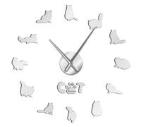 Contemporary Birman Cat 3D DIY Wall Clock Animals Long Hands Clock Watch Cat Lover Gift Acrylic Wall Stickers for Living Room(Silver,47inch)