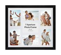Contemporary Black 6x4 Wooden Multi Aperture Picture Frame, Holds 7 Photos | Plexi Glass, Wall Mounted Landscape or Portrait