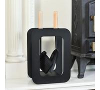 Contemporary Black "Duplex" Two Piece Fireplace Accessories Companion Set with Wooden Handles - Fireside Tools with Dust Pan and Brush- Functional Fireside Companion Set for Fire Log Burner