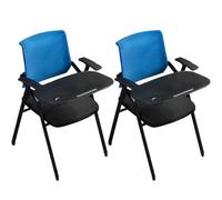Contemporary Blue Mesh Mid-Back Office Chair & Foldable Training Stool Set - Ergonomic Conference Seating with Fixed Arms 2-Piece Large Writing Pad 19"L x 22.5"W x 34"H