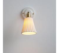 Contemporary Brass Wall Sconce Adjustable Bedside Wall Light with Striped Ceramics Shade, White Wall Sconces 350° Rotatable Home Decor Lighting Fixture for Bedroom Living Room