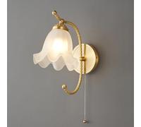 Contemporary Brass Wall Sconce Modern Floral Art Decor Wall Lighting Fixture with Pull Chain Switch, Elegant Luxurious Flower Glass Wall lamp for Bedroom Living Room Villa, E14