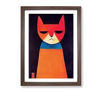 Contemporary Cat Abstract Framed Wall Art Print A2 Walnut