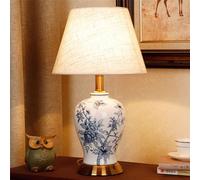 Contemporary Ceramic Table Lamp with Floral & Bird Design - Stylish Bedside Desk Lamp for Living Room, Bedroom, Villa, Hotel & Study (Style 19)