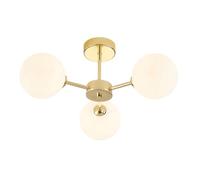 Contemporary Chic Polished Gold Ceiling Light with Opal White Round Globe Glass Shades | 22cm x 44cm | 3 x 5w G9 | Class 1 Earth Required by Happy Homewares
