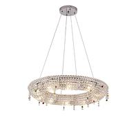 Contemporary Chrome LED Pendant Light with Crystal Shade Dimmable Ceiling Chandelier Height Adjustable Modern Semi-Embedded Fixture for Living and Dining Room