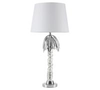 Contemporary Chrome Table Lamp With Palm Tree Base, Luxe Metal Table Lamp With White Fabric Shade Premier Housewares Silver One Size