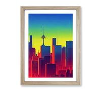 Contemporary City Skyline Abstract Framed Wall Art Print A2 Oak