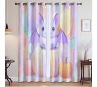 Contemporary Colorful Blackout Curtains Pastel Cute Bat Eyelet Drapes Grommet Top for Bedroom 46 x 54 Inch(117cm x 137 cm) Drop 2 Panels