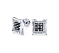 Contemporary Contrast - Mens 12MM Square Black & White CZ Micro Pave Kite Stud Earrings in .925 Sterling Silver