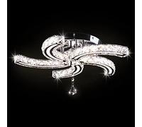 Contemporary Crystal Chandelier 5 Arms Stainless Steel Flush Mount Crystal Pendant Light Acrylic Ceiling Light Fixture for Living Room Dining Room(Multicolor)… [Energy Class E]