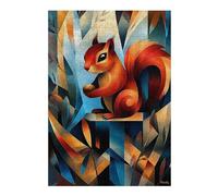 Contemporary Cubist Take on Dürers Squirrel Study - Modern Wildlife Wall Art Colourful Wooden Jigsaw Puzzle for Adults, 300 PCS