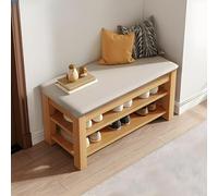 Contemporary Cushioned Entryway Bench with Shoe Storage - 2-Tier Wooden Shoe Rack for Foyer Hallway Mudroom - Beige 24" L x 12" W x 17" H