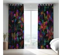 Contemporary Darkening Curtains Black Anime Microfiber Thermal Insulated Curtains Vivid Firefly Floral Lightproof Blackout Drapes for Bedroom 52 x 84 Inch Drop 2 Panels