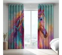 Contemporary Darkening Curtains Multicolor Oil Painting Microfiber Thermal Insulated Curtains Dreamy Vivid Horse Lightproof Blackout Drapes for Bedroom 46 x 54 Inch Drop 2 Panels