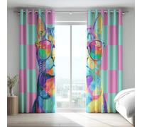 Contemporary Darkening Curtains Pink Blue Pop Style Microfiber Eyelet Curtains Vivid Abstract Cat Full Blackout Grommet Top for Living Room 52 x 63 Inch Drop 2 Panels