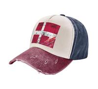 Contemporary Denim Baseball Cap Washed Modern Vintage Style Fusion National Flag Print Tibetan Red One Size