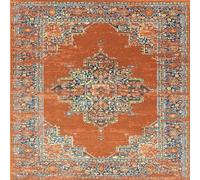 Contemporary Design Rug Modern Short Pile Soft for Bedroom, Living Room, Kids Room,Blue Green Yellow Floral Vintage Shabby Chic Medallion Patterns,Orange,Square 80 x 80 cm