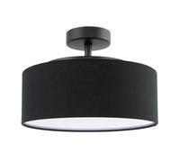Contemporary Designer Black Linen Fabric Semi Flush Ceiling Light Fitting with Opal White Diffuser | 2 x 7w SES | Matte Black Base and Stem by Happy Homewares