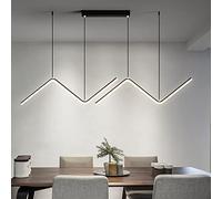 Contemporary Dimmable LED Pendant Light for Dining Table and Kitchen Island Modern Linear Wave Chandelier with Remote Control Gold Finish 90x20cm