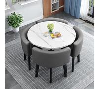 Contemporary Dining Set for 4 with Round Table and Chairs Small Circle Kitchen Table Set,N (Size:90x90x75cm,Color:2)