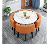 Contemporary Dining Set for 4 with Round Table and Chairs Small Circle Kitchen Table Set,N (Size:90x90x75cm,Color:21)