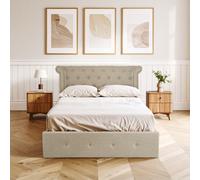 Contemporary Double Ottoman Bed, Elegant Winged Headboard Interiors by Premier Grey Double