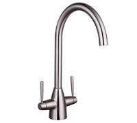 Contemporary Dual Handle Kitchen Mixer Tap, Brushed Nickel