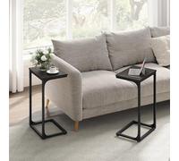Contemporary Duo, C-Shaped Side Tables With Metal Base, Grey Oak And Ink Black