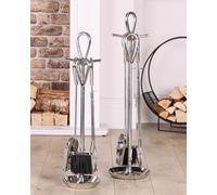 Contemporary Fireplace Freestanding 4pc Fireside Silver Finish Companion Set - 90cm High Dibor Metallic Silver One Size