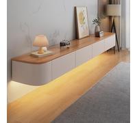 Contemporary Floating TV Stand - Wall Mounted Media Console with LED Lights Spacious Storage Cabinet for Living Room & Bedroom Modern Farmhouse Design (Wood + White 280CM)