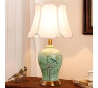 Contemporary Floral & Bird Ceramic Table Lamp - Elegant Living Room, Bedroom, Study & Hotel Décor - Stylish Bedside Desk Light (American Village, Style 19)