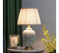 Contemporary Floral & Bird Ceramic Table Lamp - Stylish Living Room, Bedroom, Study, Villa, Hotel Nightstand Lighting (American Village Design, Style 19)