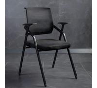 Contemporary Foldable Mesh Conference Chair - Mid-Back Office Stool with Fixed Arms Space-Saving Design Ideal for Training Meetings Black - 19" L x 22.5" W x 34" H