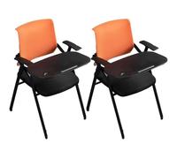 Contemporary Folding Conference Chair Set - 2-Piece Mesh Back Office Training Stool with Fixed Arms & Writing Pad - Portable Space-Saving Design 19" L x 22.5" W x 34" H